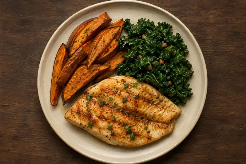 Prato da semana com proteína, base e legumes